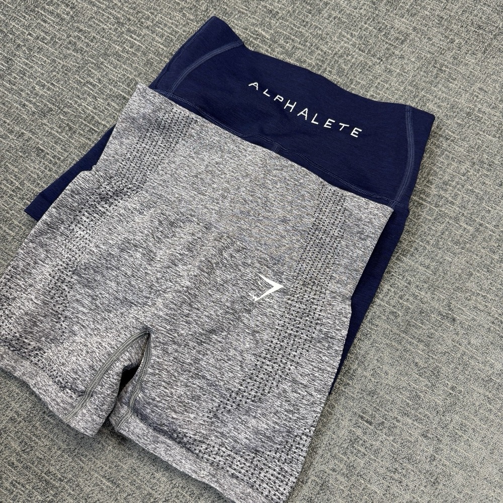 Alphalete Gymshark Biker Shorts Womens XS Gray Blue Seamless High Rise Lot 2